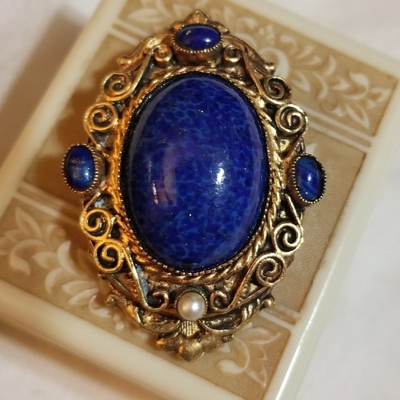 Original by Robert Jewelry - RARE Original by Robert Lapis Glass Brooch